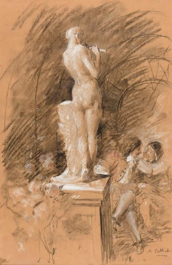 Seduto davanti ad una statua